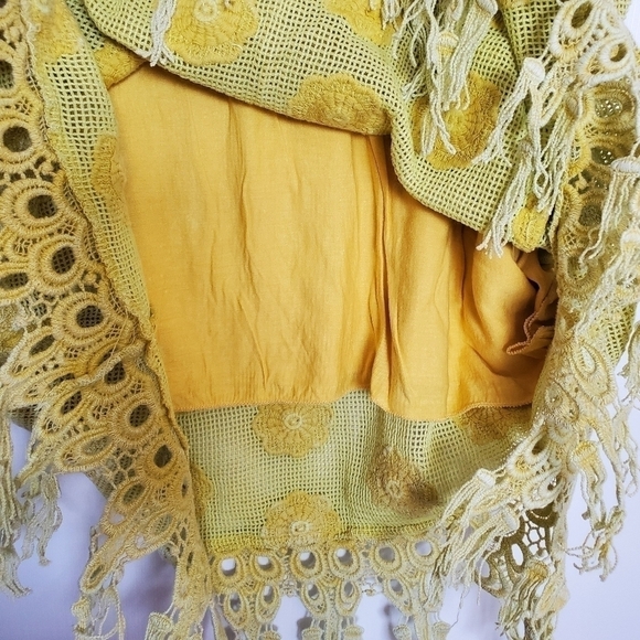 LANGUAGE DRESS SLEEVELESS FRINGE MUSTARD YELLOW EMBROIDERED FLORAL WOMANS ( XL ) - Picture 7 of 15